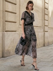 Religion Brown Millie V-Neck Midi Occasion Dress In Animal Print With Lace Inserts - Image 5 of 6