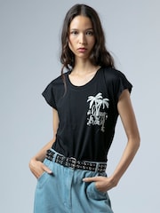 Religion Black Cute Fitted Jersey Dream T-Shirt With Embellished Palm Tree - Image 1 of 6