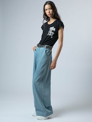 Religion Black Cute Fitted Jersey Dream T-Shirt With Embellished Palm Tree - Image 2 of 6