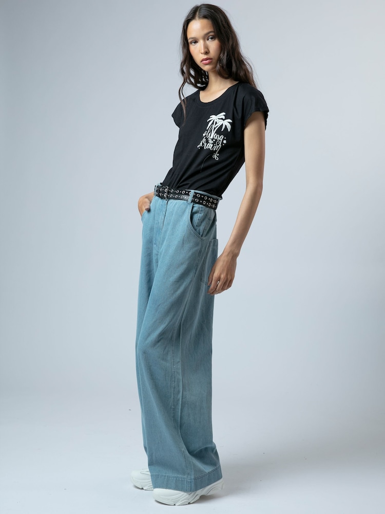 Religion Black Cute Fitted Jersey Dream T-Shirt With Embellished Palm Tree - Image 2 of 6