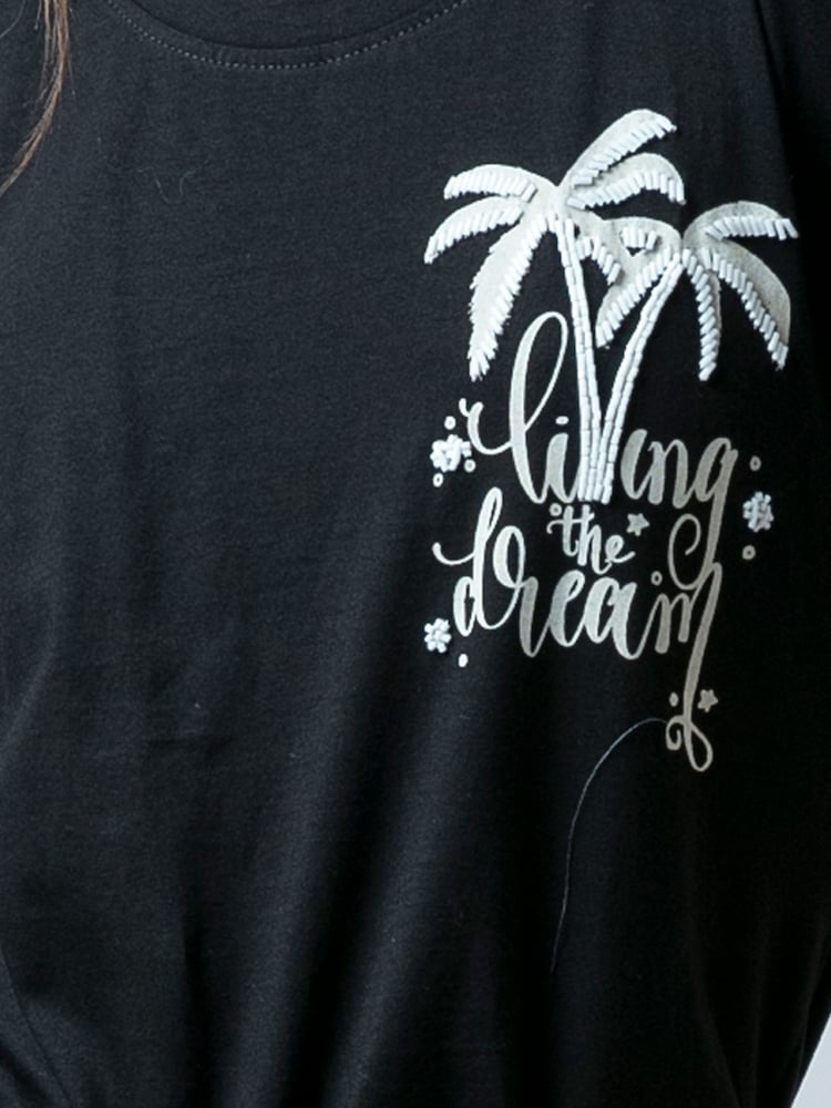 Religion Black Cute Fitted Jersey Dream T-Shirt With Embellished Palm Tree - Image 6 of 6