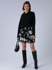 Religion Black Corinne Mini Ruffle Skirt In Monochrome Blossom Floral Print With Lace Trim - Image 3 of 7