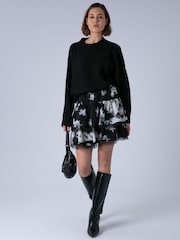 Religion Black Corinne Mini Ruffle Skirt In Monochrome Blossom Floral Print With Lace Trim - Image 6 of 7