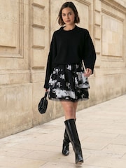 Religion Black Corinne Mini Ruffle Skirt In Monochrome Blossom Floral Print With Lace Trim - Image 7 of 7