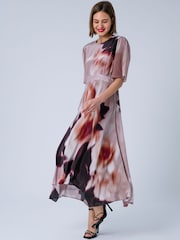 Religion Pink Tory Tea Maxi Occasion Dress With Short Sleeves In Floral Placement Print - Image 2 of 8