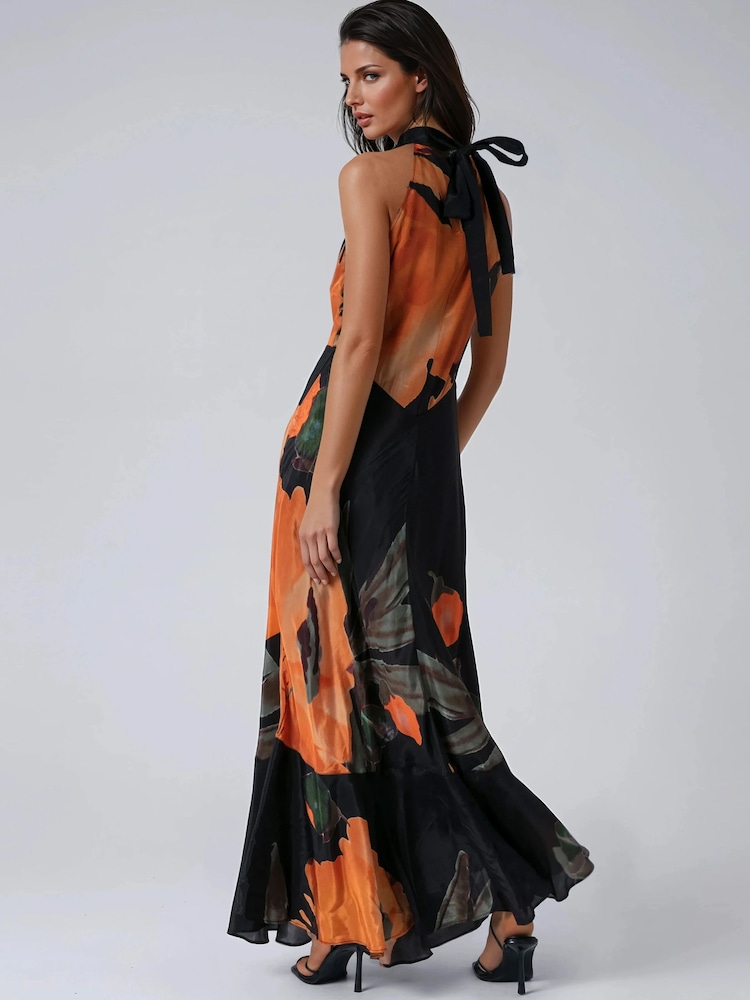 blue dress for baby girl Black Arabesque Floral LENZING™ ECOVERO™ Viscose Maxi Dress – FARM Rio main image 0
