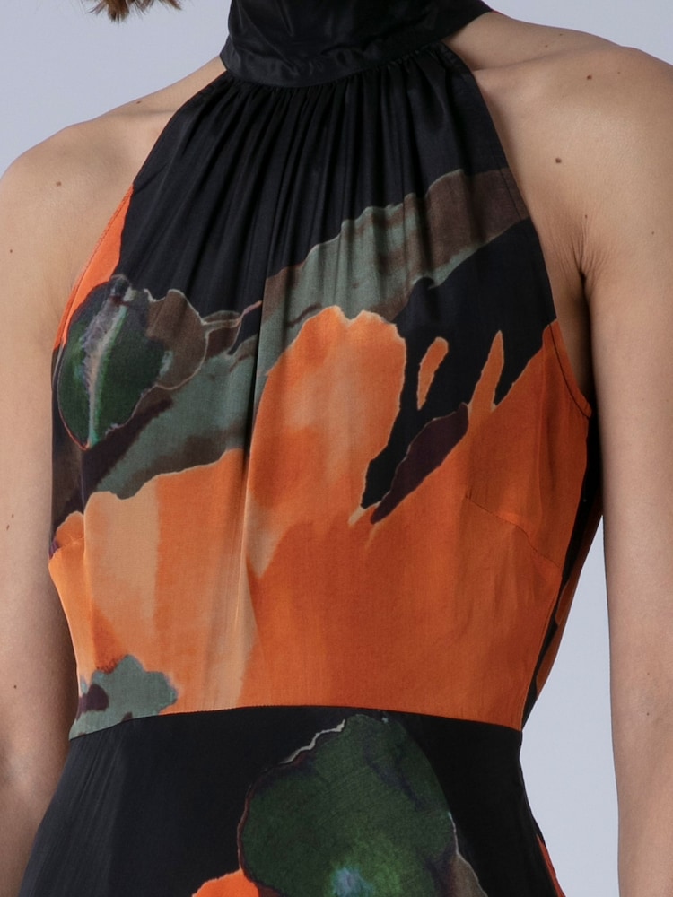 strapless open back dress Anaisa Orange Plunge Halter-Neck Midi Dress – Club L London main image 0