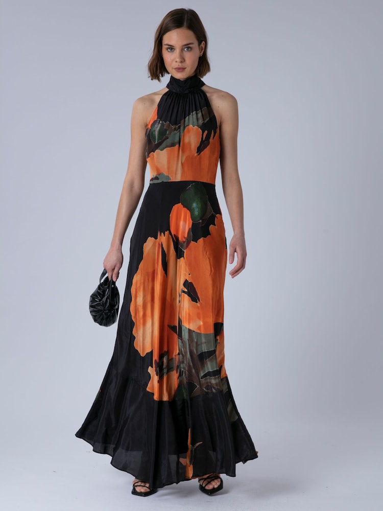 new look orange floral dress New Look Floral Puff Sleeve Midi Dress - Orange