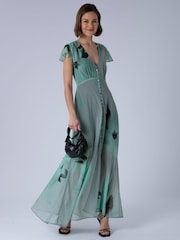 Religion Green Indium Maxi Tea Dress With Feminine Button Detail In Abstract - Image 3 of 7