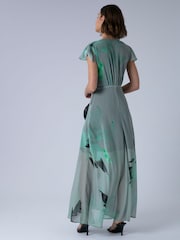 Religion Green Indium Maxi Tea Dress With Feminine Button Detail In Abstract - Image 4 of 7