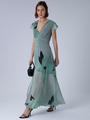 Religion Green Indium Maxi Tea Dress With Feminine Button Detail In Abstract - Image 5 of 7