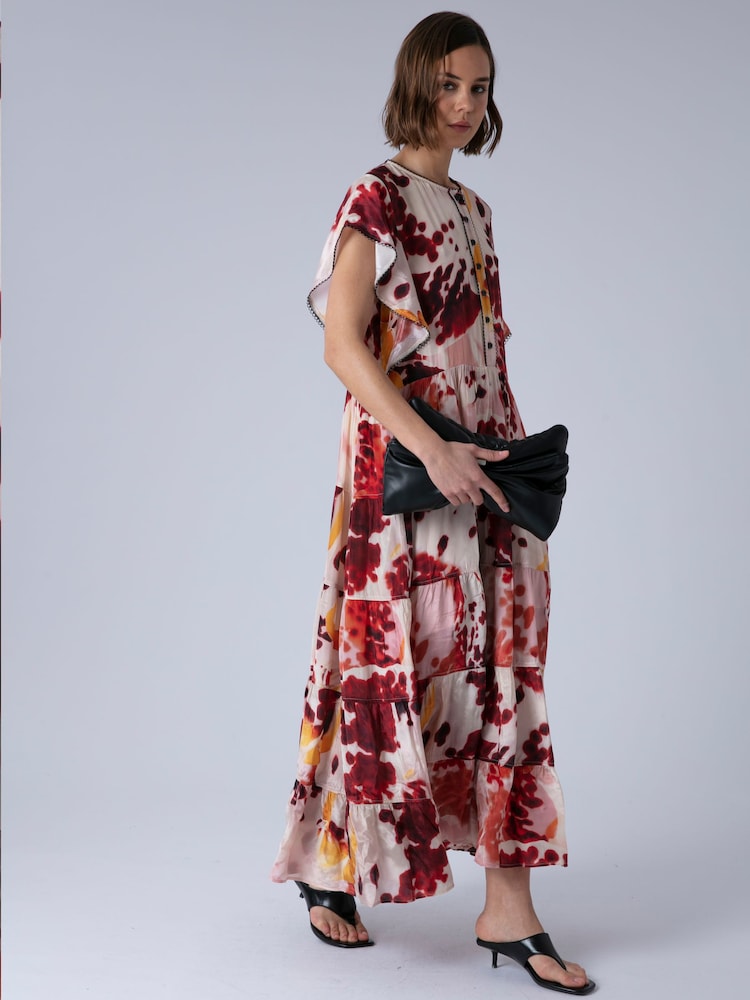 Religion Orange Ara Maxi Occasion Dress With Ruffle Sleeves And Lace Trim - Image 1 of 8