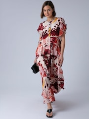 Religion Orange Ara Maxi Occasion Dress With Ruffle Sleeves And Lace Trim - Image 3 of 8