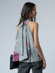 Religion Grey Lauren Halter Neck Top With Long Sash In Beautiful Floral Print - Image 4 of 6