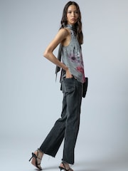 Religion Grey Lauren Halter Neck Top With Long Sash In Beautiful Floral Print - Image 6 of 6