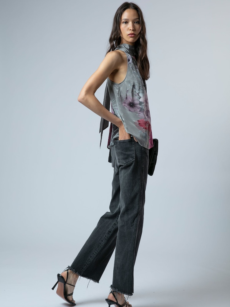 Religion Grey Lauren Halter Neck Top With Long Sash In Beautiful Floral Print - Image 6 of 6