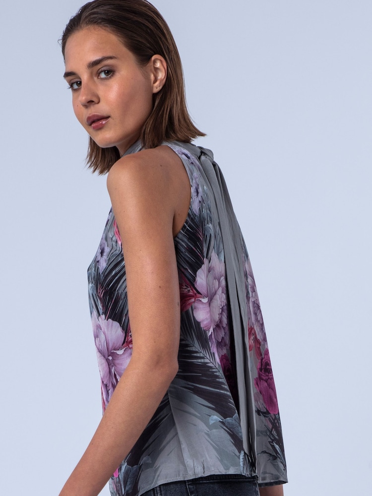 Religion Grey Lauren Halter Neck Top With Long Sash In Beautiful Floral Print - Image 7 of 7