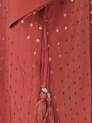 Religion Orange Long Line Helena Kaftan Occasion Dress with All Over Sequin Pattern and Tassle Tie Waist Band - Image 8 of 8