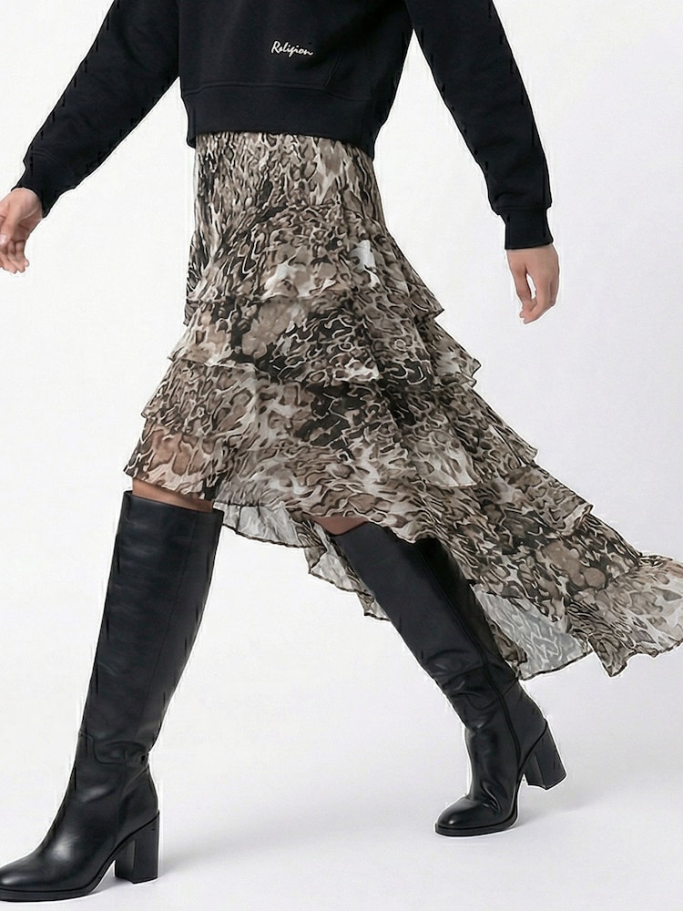 Коричневый - Юбка для особых случаев с оборками и цветочным принтом Religion Fae - Изображение 2 4