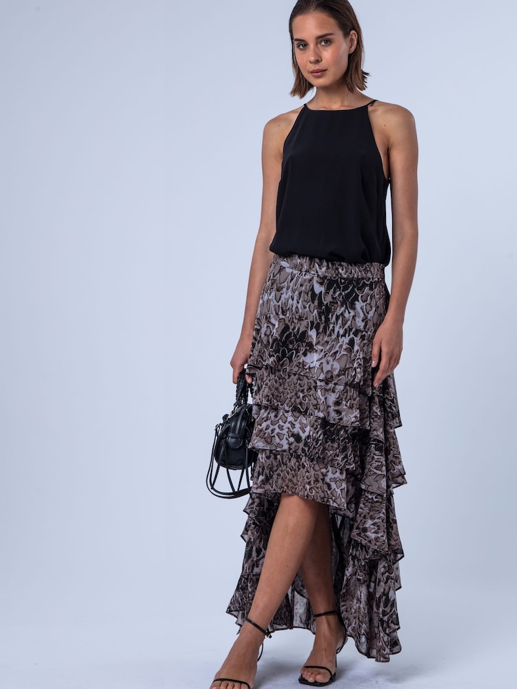 Religion Brown Fae Low Ruffle Occasion Skirt In Floral Print - Image 8 of 8