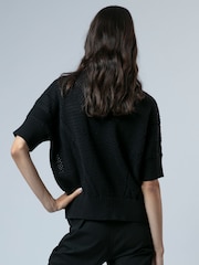 Religion Black Eloise Neck Crochet Short Sleeved Knit Polo Shirt With Love Embroidery - Image 4 of 4