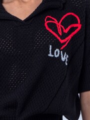 Religion Eloise ネック かぎ針編み 半袖 ニット ポロシャツ Love 刺繍入り - 画像 5 / 8
