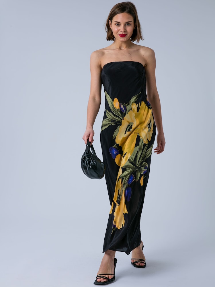 Religion Yellow Pretty Floral Freedom Bandeau Occasion Dress in Silky Fabric - Image 1 of 8