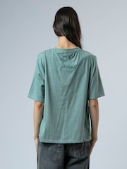 Religion Green Boxy T-Shirt In Overdyed Lime With No Sun No Fun Embroidery - Image 2 of 6