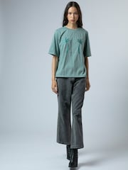 Religion Green Boxy T-Shirt In Overdyed Lime With No Sun No Fun Embroidery - Image 3 of 6