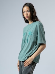 Religion Green Boxy T-Shirt In Overdyed Lime With No Sun No Fun Embroidery - Image 5 of 6