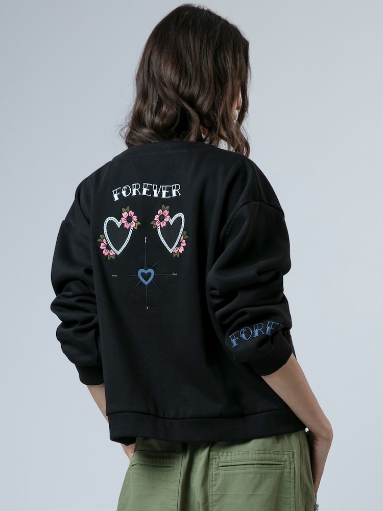 Religion Black/Pink Love Button Sweatshirt Cardigan With Contrast Embroidery - Image 2 of 7