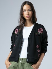 Religion Black/Pink Love Button Sweatshirt Cardigan With Contrast Embroidery - Image 3 of 7