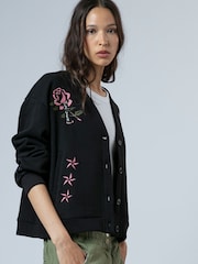 Religion Black/Pink Love Button Sweatshirt Cardigan With Contrast Embroidery - Image 4 of 7