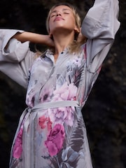 Religion Taupe Tunic Shirt Dress With Kimono Sleeves in Bright Floral Print - Image 1 of 8