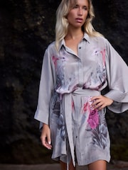 Religion Taupe Tunic Shirt Dress With Kimono Sleeves in Bright Floral Print - Image 2 of 8