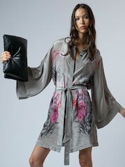 Religion Taupe Tunic Shirt Dress With Kimono Sleeves in Bright Floral Print - Image 5 of 8