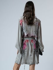 Religion Taupe Tunic Shirt Dress With Kimono Sleeves in Bright Floral Print - Image 8 of 8