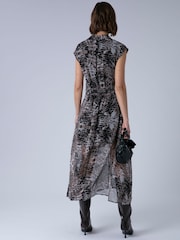 Religion Brown Emerald Midi Maxi Dress with Drawstring Tassle Ties in Beautiful Animal Print - Image 4 of 7