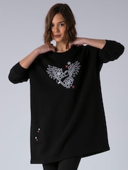 Religion Black Love Casual Sweatshirt Tunic Dress With Contrast Embroidery - Image 1 of 7