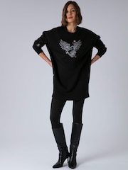 Religion Black Love Casual Sweatshirt Tunic Dress With Contrast Embroidery - Image 6 of 7