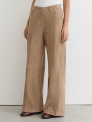 Reiss Sand Keria Petite Suede Wide-Leg Trousers - Image 3 of 7