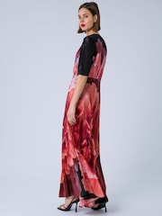 Religion Pink Short Sleeved Diana Maxi Tea Dress With Large Rose Placement Print In Cupro - Image 4 of 8