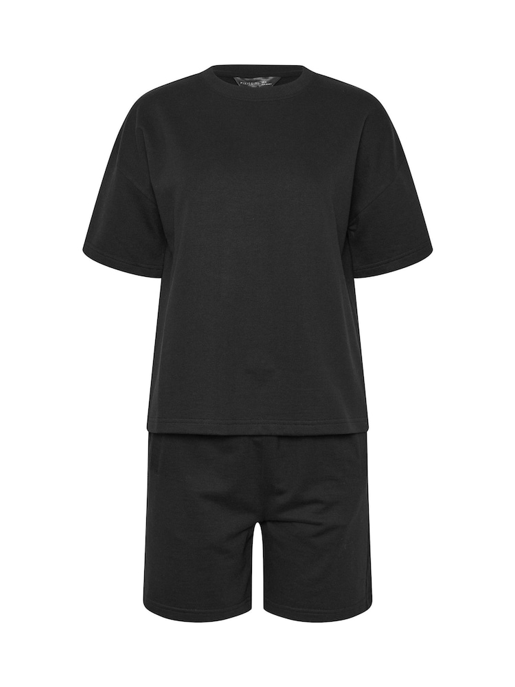 שחור - PixieGirl Petite סט מכנסי פוטר קצרים וחולצת טי עם צווארון עגול - תמונה 5 מתוך 5