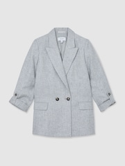 Reiss Pale Blue Meryl Linen-Blend Textured Double-Breasted Blazer - Image 2 of 5
