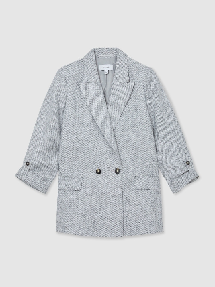 Reiss Pale Blue Meryl Linen-Blend Textured Double-Breasted Blazer - Image 2 of 5 Reiss Pale Blue Meryl Linen-Blend Textured Double-Breasted Blazer - Image 2 of 5