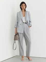 Reiss Pale Blue Meryl Linen-Blend Textured Double-Breasted Blazer - Image 3 of 5