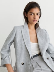 Reiss Pale Blue Meryl Linen-Blend Textured Double-Breasted Blazer - Image 4 of 5