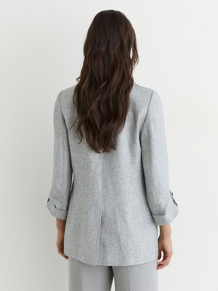 Reiss Pale Blue Meryl Linen-Blend Textured Double-Breasted Blazer - Image 5 of 5 Reiss Pale Blue Meryl Linen-Blend Textured Double-Breasted Blazer - Image 5 of 5