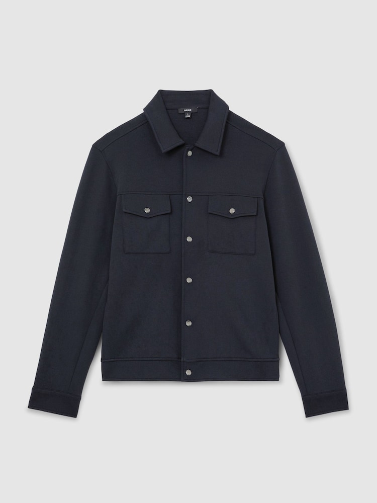 Reiss Navy Thom Premium Interlock Twin-Pocket Overshirt - Image 2 of 6