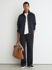 Reiss Navy Thom Premium Interlock Twin-Pocket Overshirt - Image 3 of 6